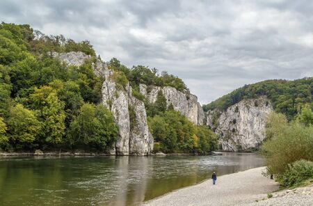 the rocky shores of the Danube near Kelheim, Germanyの写真素材