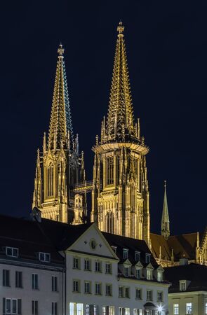 St. Peter's Regensburg Cathedral is an example of pure German Gothic, Germany. Eveningの写真素材