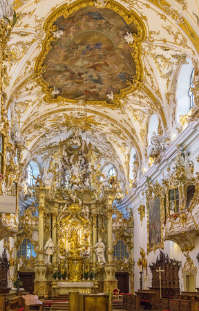 Old Chapel in Regensburg is the best example of Bavarian rococo style, Germany. Interior, Altarのeditorial素材