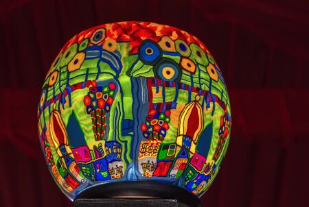 colorful Christmas glass candlesticks at Christmas market in Germanyの写真素材