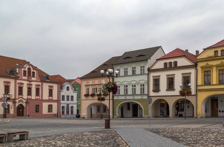 historic houses on main square in Kadan, Czech republicの写真素材