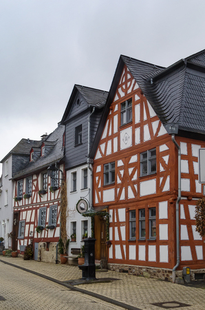 street  with half-timbered houses in Limburg old town, Germanyのeditorial素材
