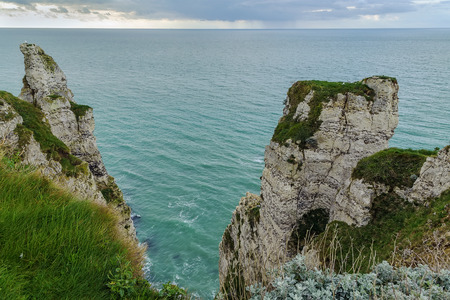 Natural cliffs on Alabaster coast Normandy in Etretat, Franceの写真素材