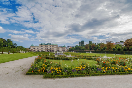 View of Belvedere garden with Upper palace, Vienna, Austriaのeditorial素材