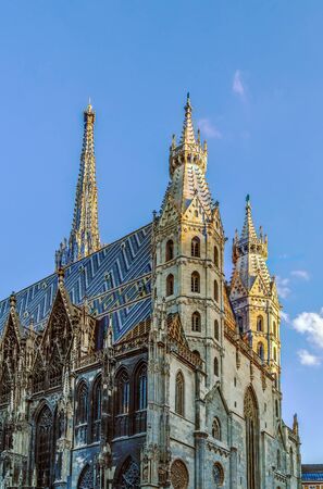 St. Stephen's Cathedral is the most important religious building in Vienna, Austria. Romanesque Towers on the west frontの写真素材