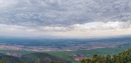 Panoramic view of neighborhood from Haut-Koenigsbourg Castle hill, Alsace, Franceの写真素材
