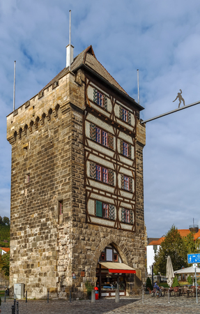 Schelztorturm tower was built in 1228 as part of the city fortifications, Esslingen am Neckar, Germanyの写真素材