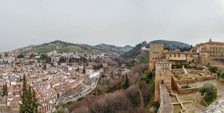 view of Alhambra and Granada city from Alcazaba fortress, Spainのeditorial素材