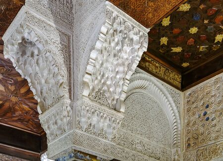 Chapiter of column in  Mexuar Hall in Alhambra palace, Granada, Spainのeditorial素材