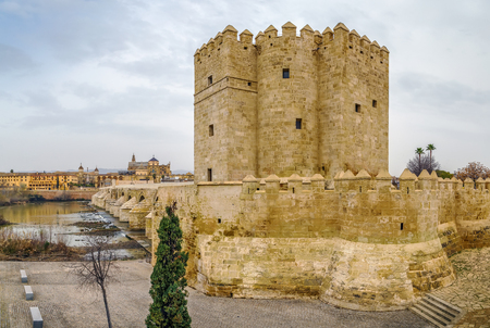 The Calahorra Tower (Spanish: Torre de la Calahorra) and Roman bridge, Cordoba, Spainのeditorial素材