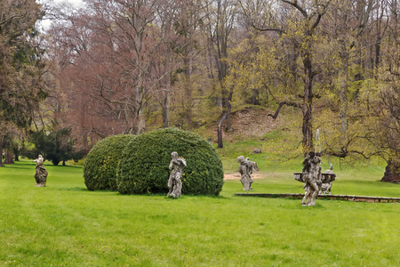 The Castle Garden with sculptures in Valec, Czech republicの写真素材