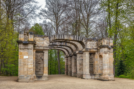 Ruin theatre in Hermitage garden, Bayreuth, Germanyの写真素材
