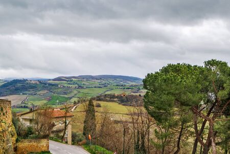 view of the surroundings of Pienza from the ramparts, Italyの写真素材