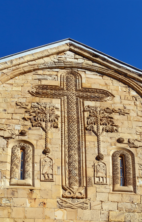 Church of the Mother of God in Ananuri fortress, Georgia. Carving on the facadeの写真素材