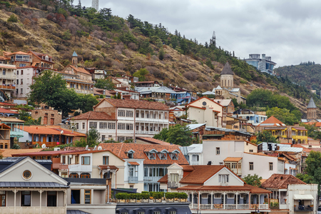Cityscape of Tbilisi old town on hill, Georgia