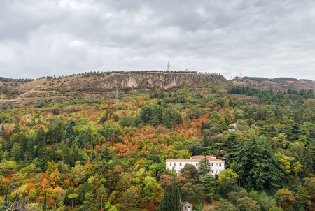 View of National Botanical Garden of Georgia from Narikala fortress, Tbilisiのeditorial素材
