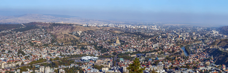 Panoramic view of Tbilisi from  Mtatsminda mountain, Georgiaの写真素材
