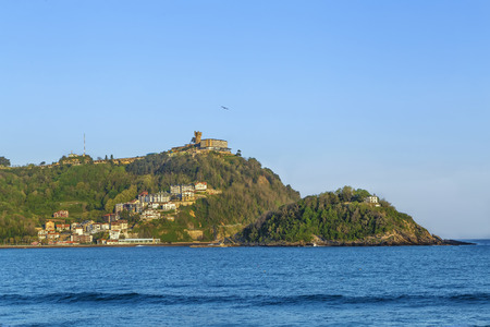 View of Concha Bay with mount Igeldo from San Sebastian, Spainの写真素材