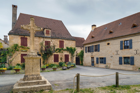 Street with historical houses in Saint-Leon-sur-Vezere, Dordogne,Franceのeditorial素材