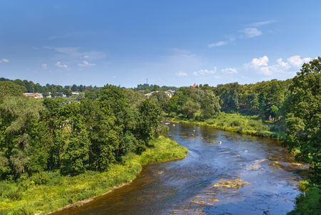 View of Memele river from Bauska castle hill, Latviaの写真素材