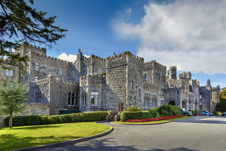 Ashford Castle is a medieval and Victorian castle that has been expanded over the centuries, Irelandのeditorial素材