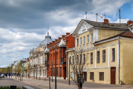 Street with historical houses in Tula city center, Russiaの写真素材