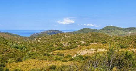 Mountain landscape at the southern tip of Sithonia peninsula, Chalkidiki, Greeceの写真素材