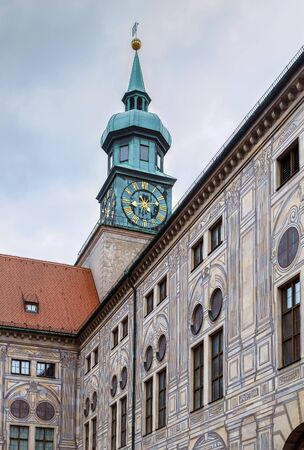 Clock tower in Munich Residenz, Germanyの写真素材