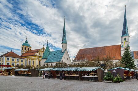 Main square with Christmas market, Altotting, Germanyの写真素材