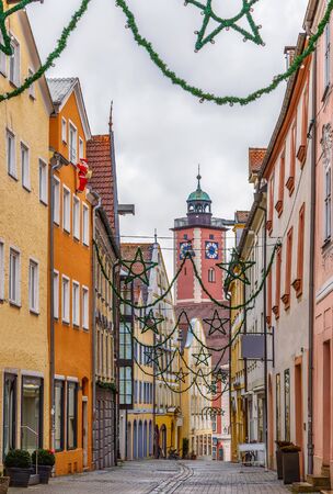 Street with histoorical houses in Eichstatt downtown, Germany の写真素材