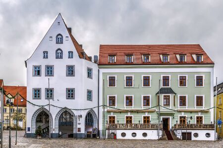 Historical housews on Marienplatz square in Freising, Germany