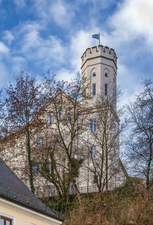 Tower with flag in Domberg, Freising, Germanyの写真素材