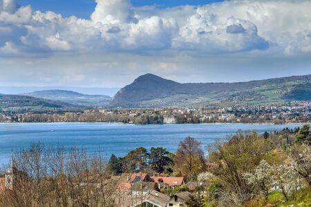 Landscape with lake Annecy naer Annecy city, Franceの写真素材