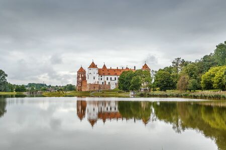 Mir Castle Complex is a UNESCO World Heritage site in Mir town, Belarus. View from lakeのeditorial素材