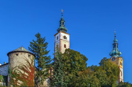 Towers of castle and church in Banska Bystrica, Slovakiaのeditorial素材