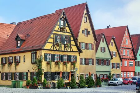 Street in Dinkelsbuhl with historical houses, Bavaria, Germanyの写真素材