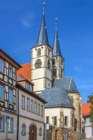 Protestant Stadtkirche (town church) was built in the 13th century in Romanesque architecture and ended in Gothic architecture, Bad Wimpfen, Germanyのeditorial素材