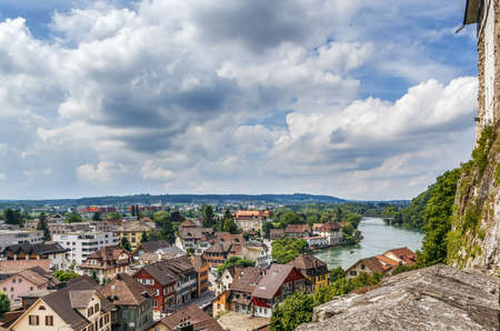 View of Aare river and town Aarburg from Aarburg Castle, Switzerlandのeditorial素材