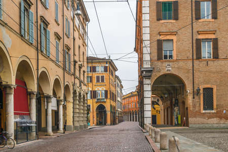 Street with historical houses in Modena downtown, Italyのeditorial素材