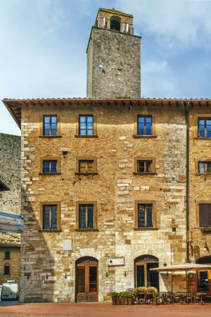 Street in historical center of San Gimignano, Italyのeditorial素材