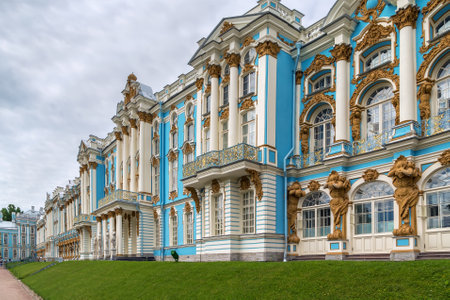 Catherine Palace is a Rococo palace located in the town of Tsarskoye Selo (Pushkin), 30 km south of St. Petersburg, Russiaのeditorial素材
