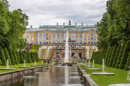 The Grand cascade is the most grandiose fountain construction of the Peterhof ensemble and one of the most outstanding creations in the world, Russiaのeditorial素材