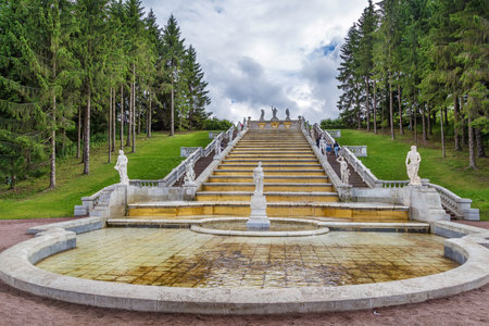 The Golden Hill cascade is located on a natural slope in Lower Park, Peterhof, Russiaのeditorial素材