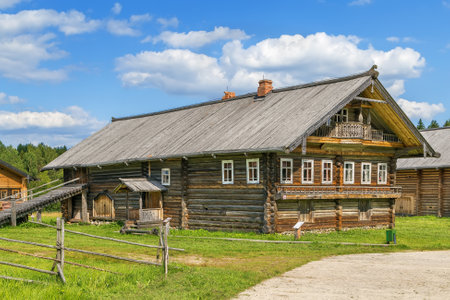 Historical wooden house in Open air museum in Semenkovo, Russiaのeditorial素材