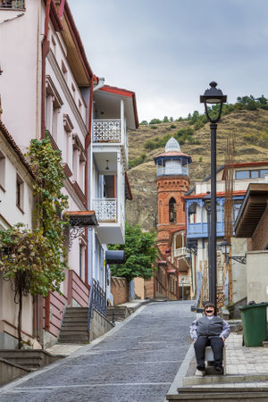 Street in historical center of Tbilisi, Georgiaのeditorial素材