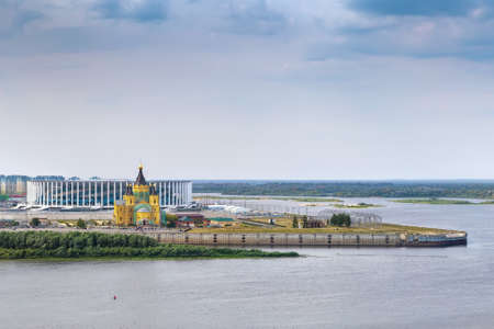 View of the confluence of the Oka and Volga rivers, Nizhny Novgorod, Russiaの写真素材
