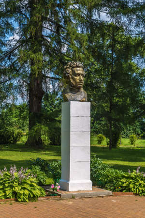 Bust of Pushkin in the former estate of the Wolves in Bernovo, Russiaのeditorial素材