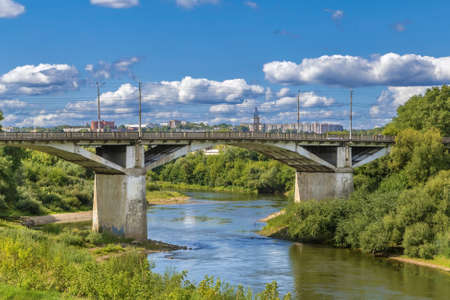 Bridge across the Dnieper river in Smolensk city, Russiaの写真素材