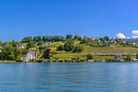 Landscape with shore of Lake Zurich, Switzerlandの写真素材