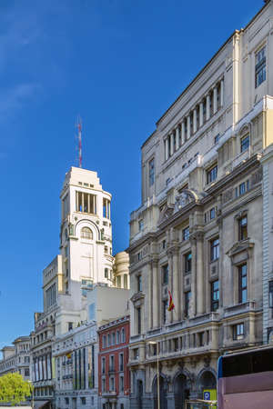 Gran Via is an ornate and upscale shopping street located in central Madrid, Spainの写真素材